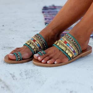 Greek Style Artisanal Sandals Bohemia Slip-On Slides