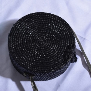 Handwoven Black Round Rattan Plain Bag