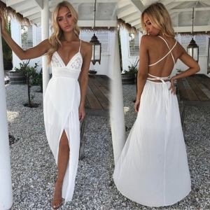 Boho White V Neckline Long Dress