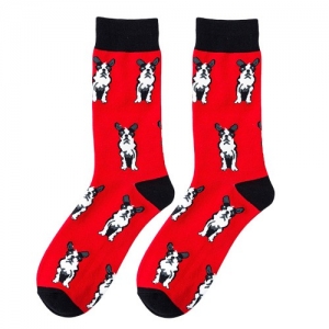 French Bull Dog Red Printed Socks