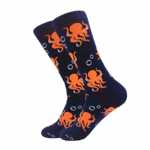 Orange Octopus on Blue Printed Socks