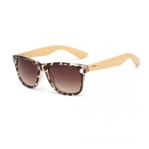 Leopard Print Bamboo Wayfarer UV400 Sunglasses