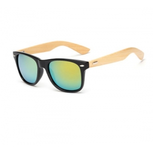 Gafas efecto espejo dorado Wayfarer UV400 de bambú