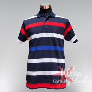 Hugo Samuel Horizontal Red White & Blue Band Stripes Polo