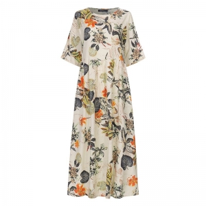 Plus Size Boho Orange Floral Print Cotton Maxi Dress