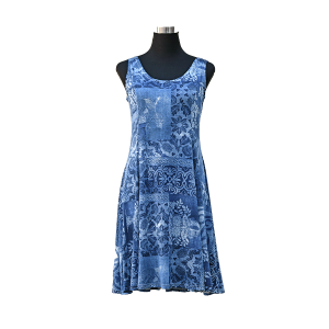 Blue Arabesco Print Sleeveless Dress