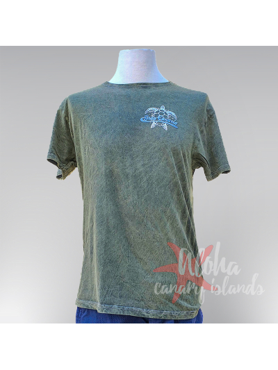Aloha Canary Stone Washed Cotton Crewneck T-Shirt with Island Motifs: Canary Islands Exclusive