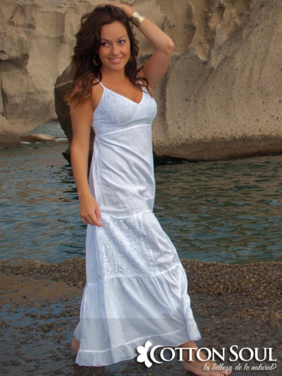 White Sleeveless Maxi Dress with embroidery dress Megane by Cotton Soul