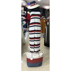 Blue Red White Striped Maxi Dress