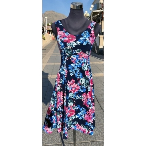 Eli New York Pink & Blue Hydrangea Floral Sleeveless Dress