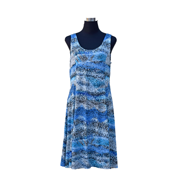 Blue & White Snake Print Sleeveless Dress