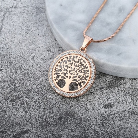 Tree of Life Crystal Round Pendant Necklace