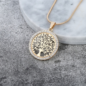Tree of Life Crystal Round Pendant Necklace