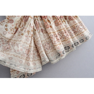 BOHO - Floral Print Cream Wrap Dress