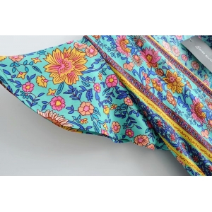 BOHO - Floral Print Turqoise Summer Wrap Dress