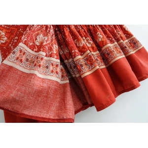 BOHO - Floral Print Red Summer Wrap Dress