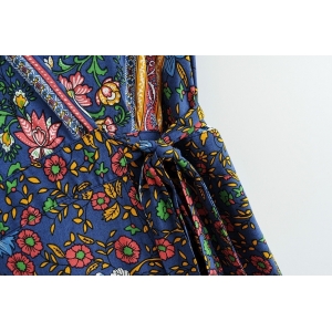 BOHO - Floral Print Navy Wrap Dress